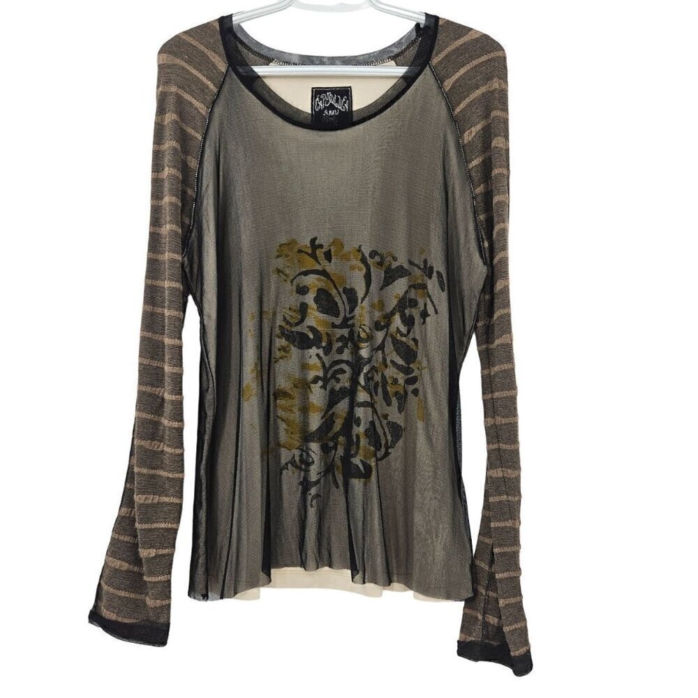 Aldo Martins Cap Juluca Mesh Top Black & Beige Women's Size 14 Floral Striped